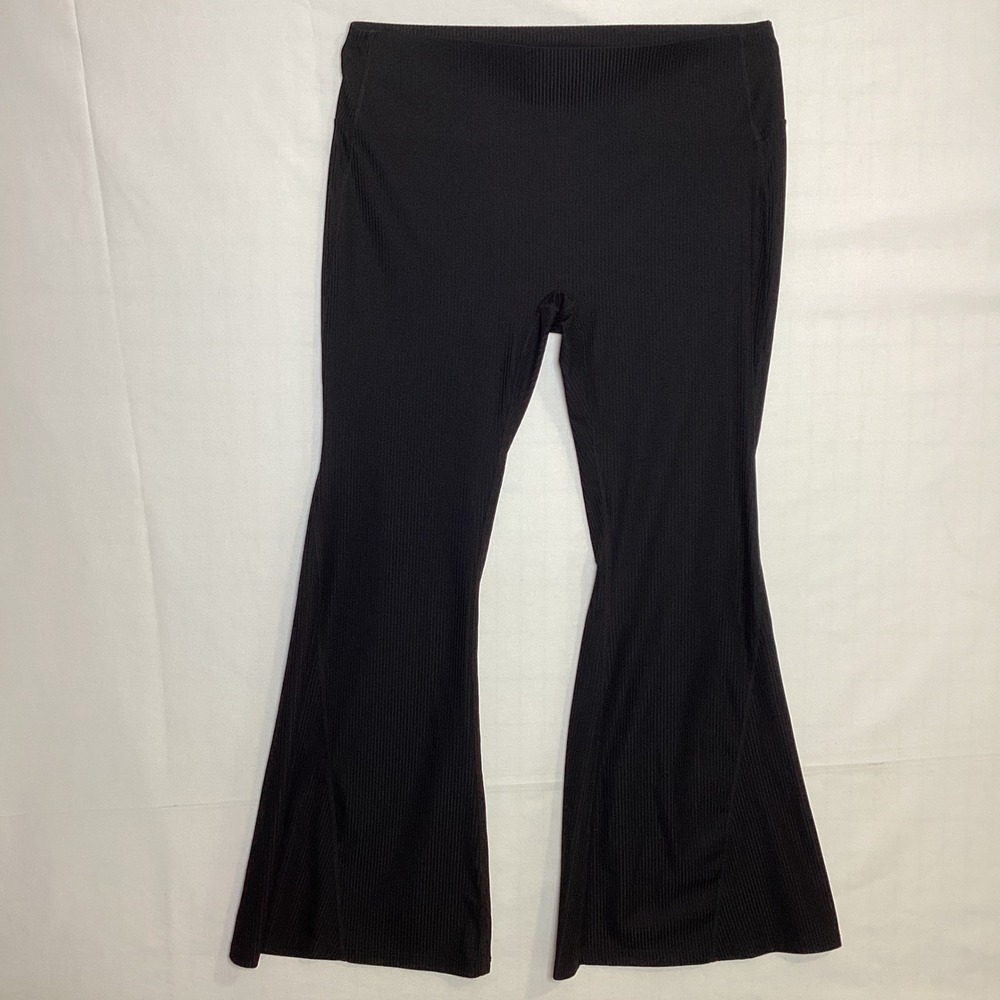 G4Free 2XL Black Ribbed High Waisted Flare Leggings Yoga Pants GF25A407 y2k